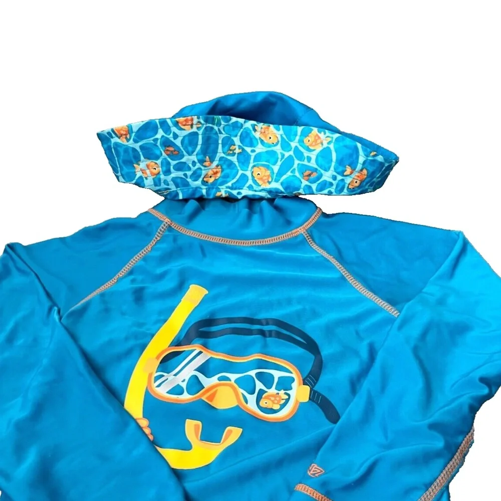UV Skinz Boys Matching Snorkle Rash Guard Top, Fish Swim Trunks & Hat Size 7